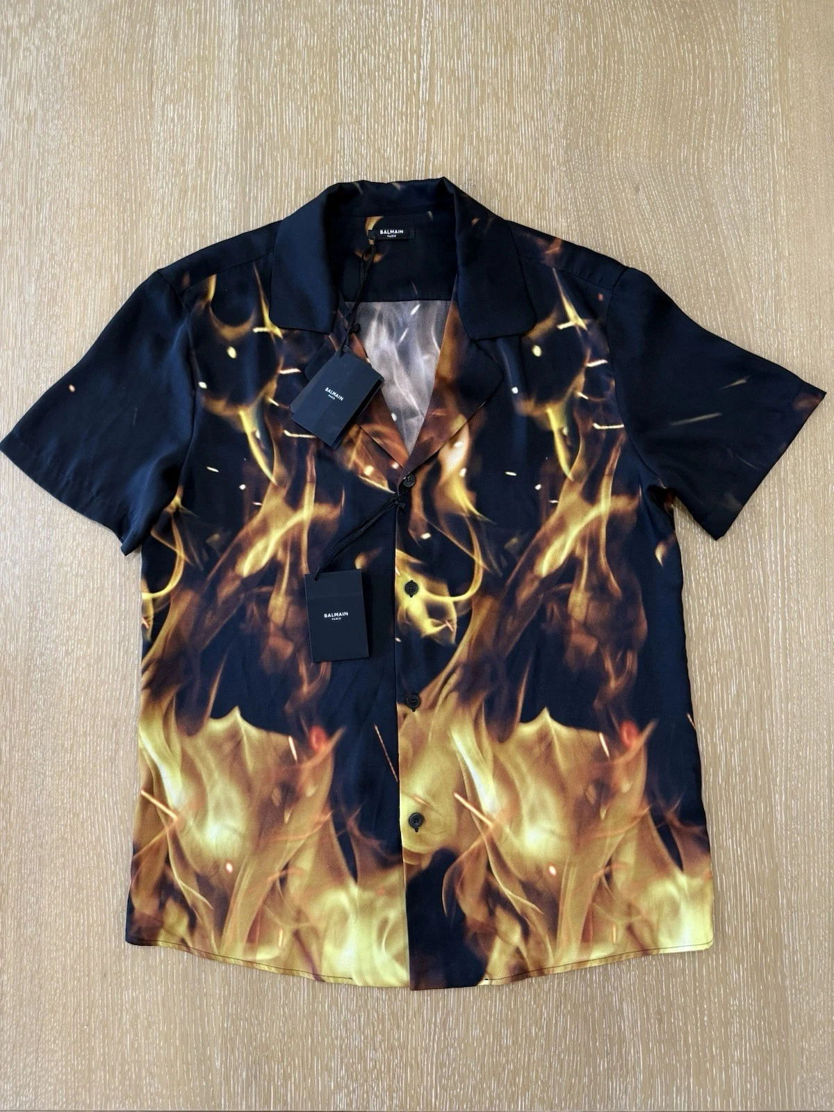 Balmain — Balmain Fire Printed Pyjama Style Shirt 'Black/Fire Print' Mens Size 40