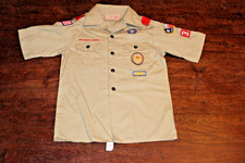 Boy Scouts of America BSA Youth Shirt Tan Medium Glued Patches Short Sleeve