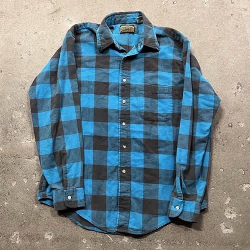 Vintage 90s Blue Black Plaid Cotton Flannel Made in USA Button Down Nice! Large, Size L, $31.45