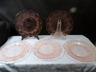 Set of 5 Jeannette Cherry Blossom Pink Depression Glass Dinner Plates 9" Wide