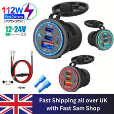 12V 24V Dual QC 3.0 USB PD Type-C Fast Car Charger Socket Adapter Power Outlet