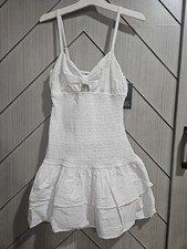 Wild Fable White Textured Mini Dress With Bow Accent  Ruffled Bottom, XS