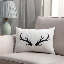 Rectangular Black Antlers On White With Microgel Feather Like Insert Pillow