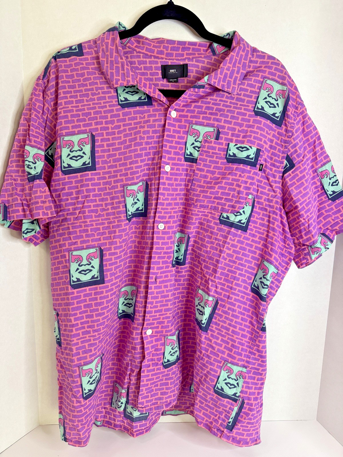 OBEY Propaganda Brick Pattern Button Down Shirt M… - image 1