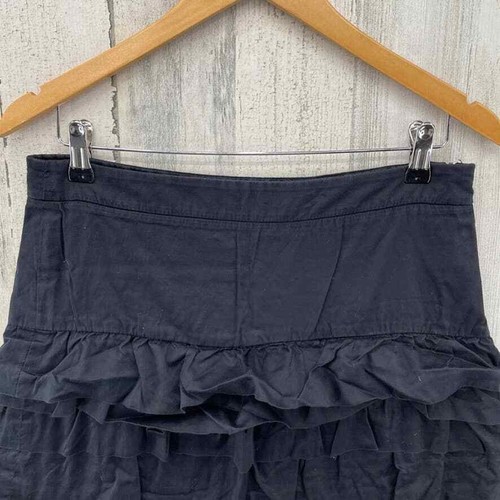 Vintage Y2K 90s Old Navy Skater Skirt Womens 6 Black 100% Cotton Ruffle Side Zip - Picture 2 of 8