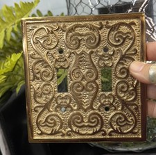 Metal Double Two 2 Toggle Light Switch Cover. Scroll Ornate wall plate Fleur DE