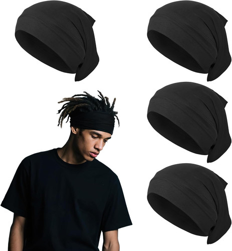 4Pcs Black Spandex Dreadlock Caps Turban, Soft Wide Elastic Loc Head Wraps