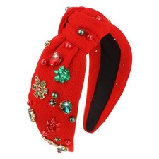 Christmas Headbands for Women Red Crystal Knotted Headbands Wide Top Knot Hol...