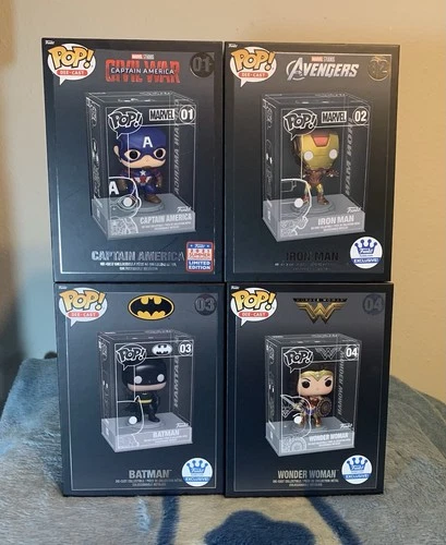 Funko Pop Die Cast Lot 01-04 Set Captain America (FunKon), Iron Man, Batman, WW