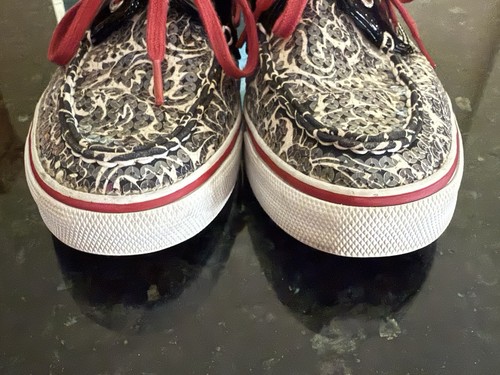 WOMENS Size 7 SPERRY TOP-SIDER BISCAYNE BLACK Sequined FLORAL BOAT SHOES - Picture 3 of 8