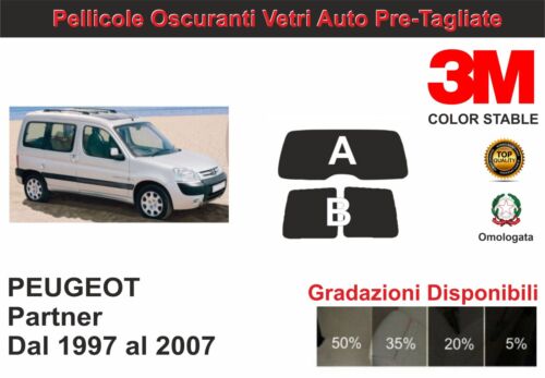pellicola oscurante vetri pre tagliata Peugeot Partner dal 1997 al 2007 kit lun - Foto 1 di 1