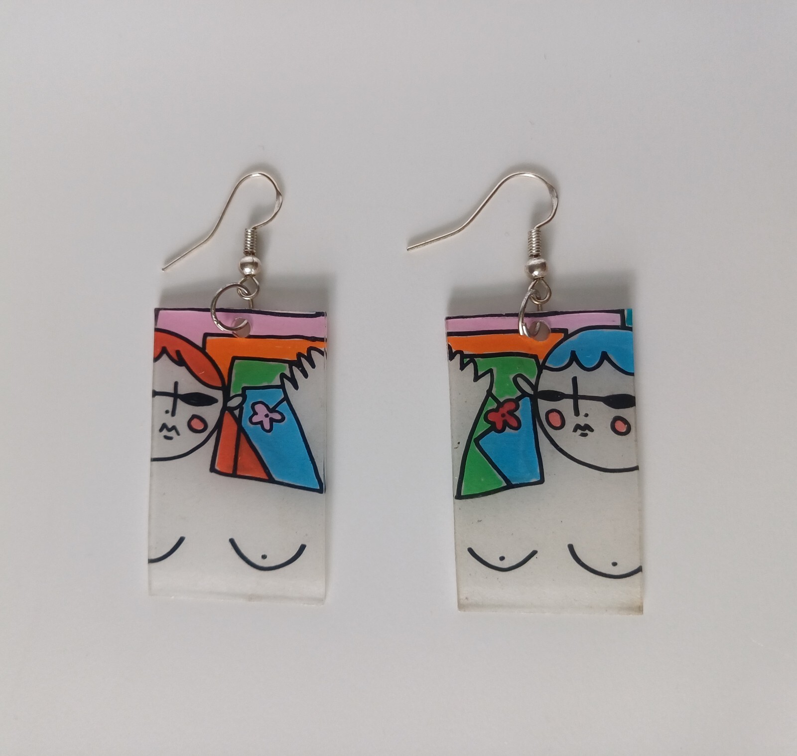 Earrings Rectangular Handmade Painted Art Earring… - image 1