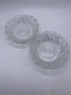 2er Set Vintage kleine geschliffene Glas geriffelter Rand Dessertschalen 5,5''