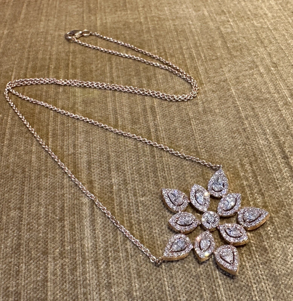 Collar colgante con flores de diamantes naturales de 2,49 quilates en oro rosa de 14 k - HM2581AB