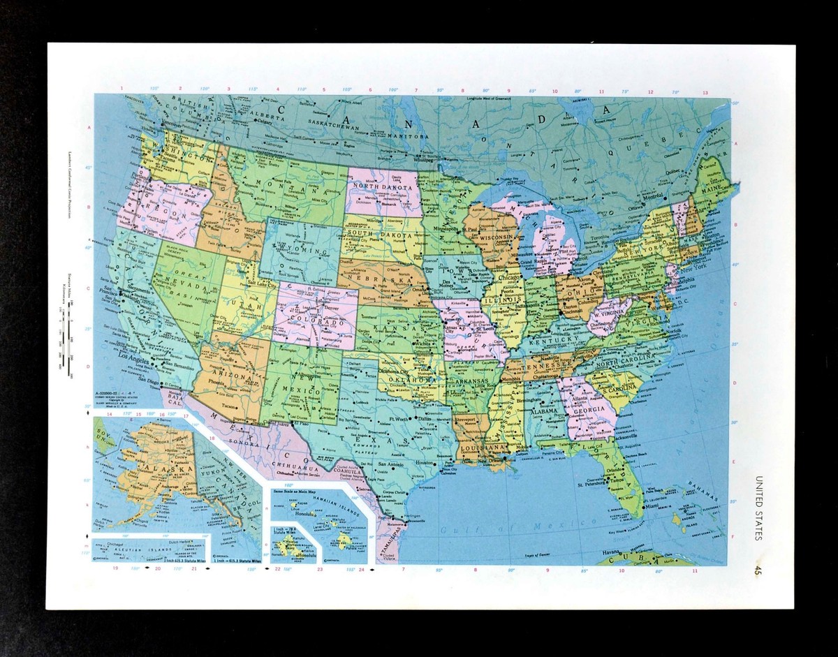 c1970 McNally Cosmo Map - United States of America - Hawaii Alaska