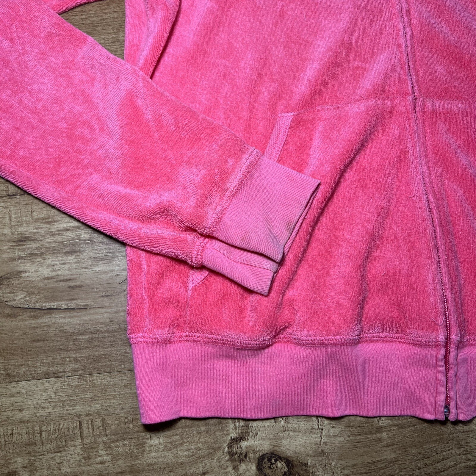 Vtg Juicy Couture UNIQUE Hot Pink Velour Track Suit Jacket Top Hoodie