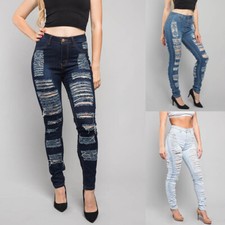 American Bazi Women's Casual Double Distressed Ripped Skinny Jeans RHJ2325