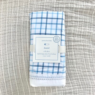 POTTERY BARN KIDS Daniel plaid Crib Skirt white blue organic | eBay
