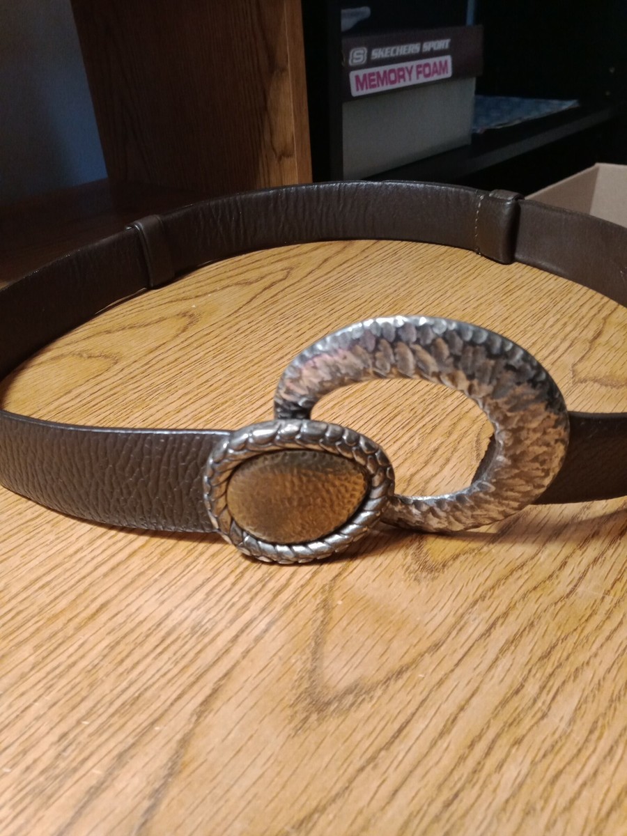 CHICO’S BELT BROWN LEATHER ADJUSTABLE SILVER & GOLD TONE BUCKLE SIZE M L Chico main image 2