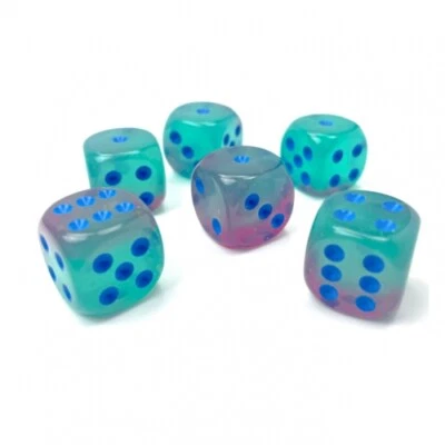 CHESSEX Würfel - 16mm - Gemini Gel Green-Pink/blue LUMINARY (Würfelset 12 x W6) - l ...