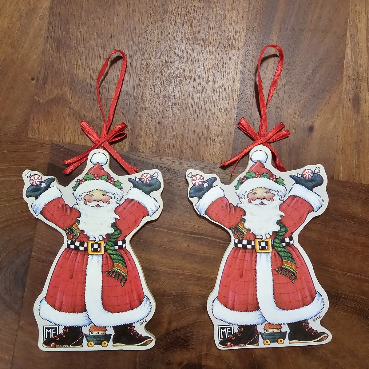 Vintage Mary Engelbreit Santa Claus Christmas Ornament Set Double