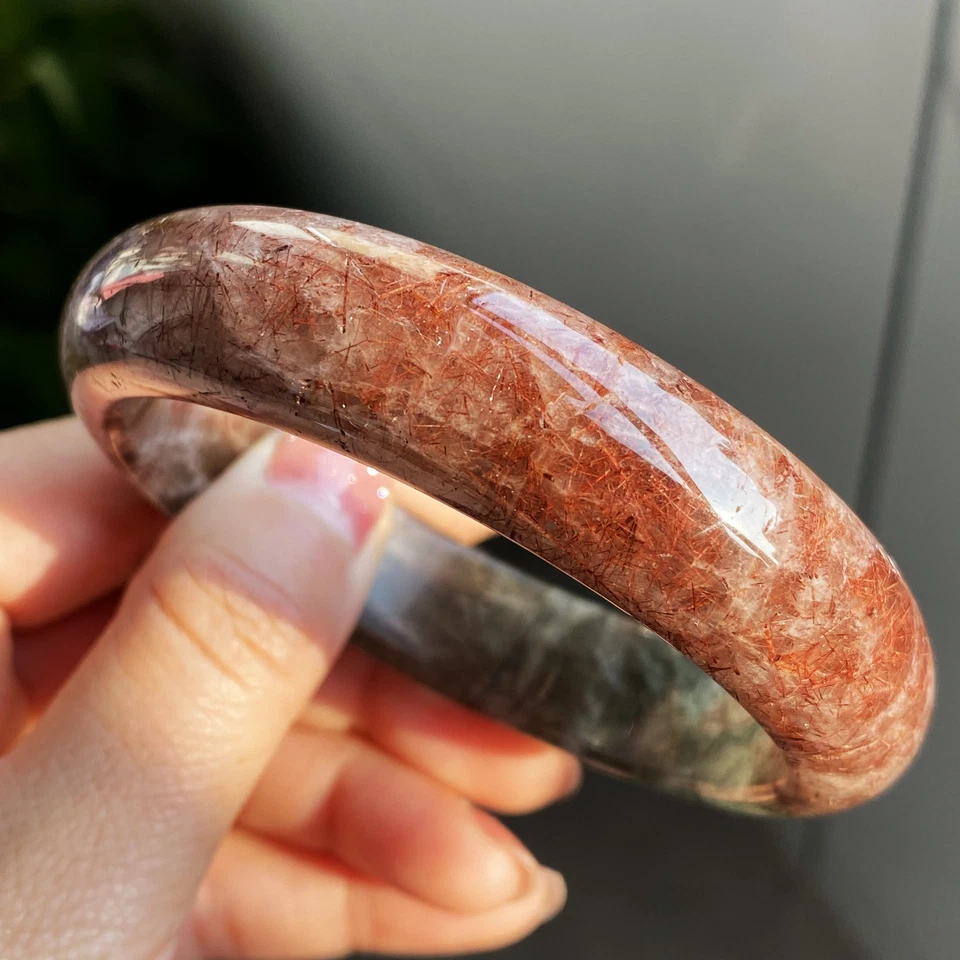60.8mm Natural Red Copper Green Rutilated Quartz Crystal Bangle AAAA - Image 4 of 4