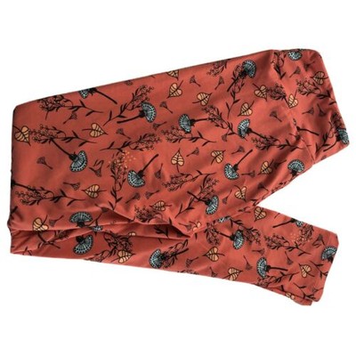 Lularoe - OS leggings, One Size - Color: salmon/coral blue flowers