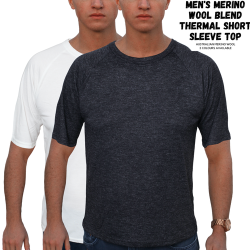 Men's Merino Wool Blend Short Sleeve Thermal Top Underwear Thermals