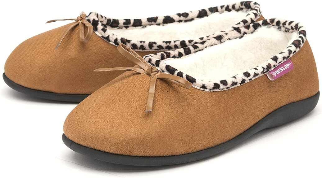 Dunlop Ladies Womens Slippers Faux Fur Leopard Trim Slip On Memory Foam Size 3-8 image 2