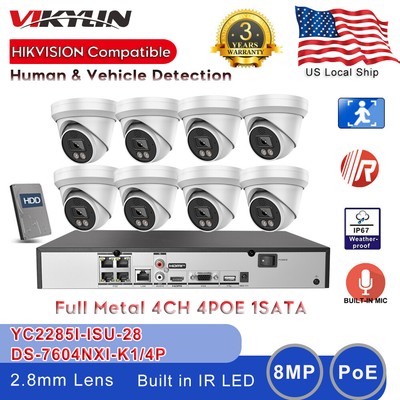 Hikvision Compatible 4CH 4POE NVR 4K 8MP IR Turret IP Camera cctv system kit Lot