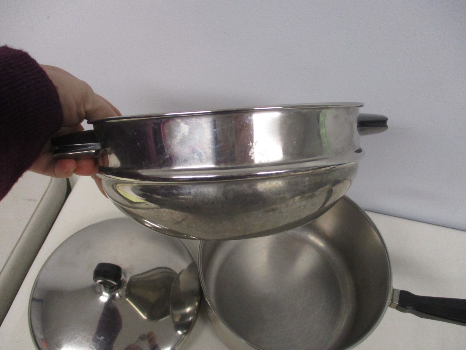 VTG FARBERWARE USA ALUMINUM CLAD STAINLESS 3 QT SAUCE PAN w DOUBLE