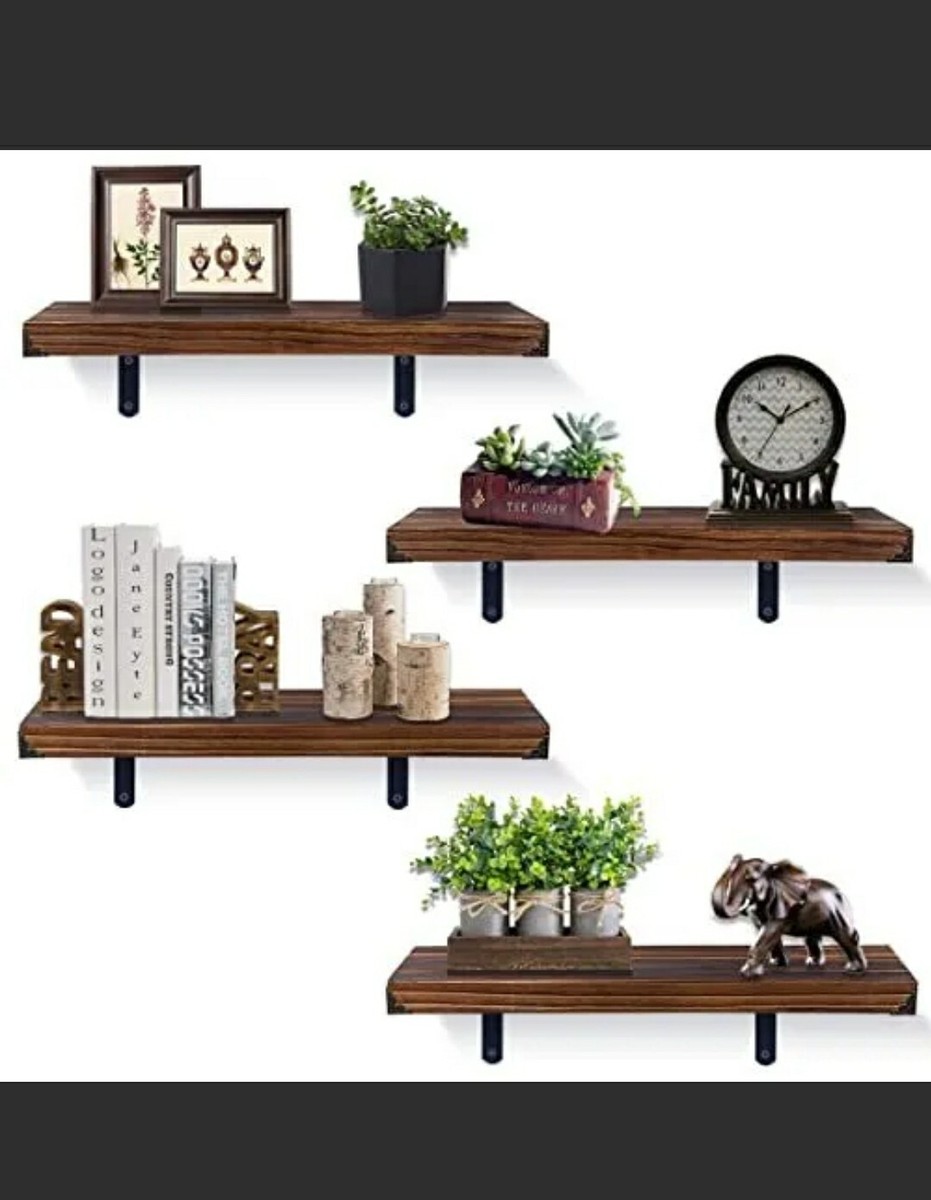 Set of 4 - 16 Inch Wooden Floating Shelf Rustic Decorative Wall