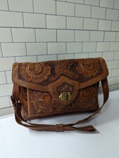 Beautiful large Leather Hand Tooled Embossed Mexican Vintage Handbag Roses