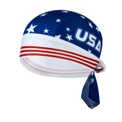 Moisture Wicking Stripe US American Flag Vented Headwrap Biker Durag Cap Doo Rag