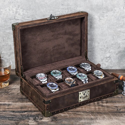 8 Slots Luxury Watch Case Jewelry Display Storage Box Genuine Leather Organizer - Picture 2 of 13