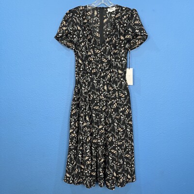 Unique Vintage Black Floral Open Front Tie Fit And Flare Dress Women Size  XS/2 | eBay