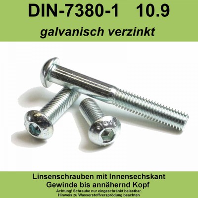 M5 ISO 7380-1 10.9 verzinkt Linsenkopfschrauben Innensechskant Flachrund VZ M5x
