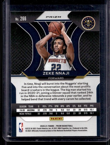 Panini Prizm Red Wave Zeke Nnaji Rookie 2020-21 #266 - Photo 2 sur 2