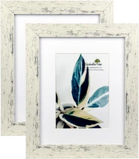 2-Pack Rustic White Wooden Picture Frames - 8x10 without Mat 5x7 with Mat