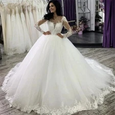 Luxury Wedding Dresses Long Sleeves Applique Chapel Train A-line Bridal Gowns 