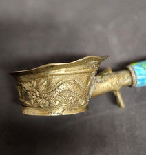 Antique Iron for Silk Chinese Brass Cloisonne Blu Handle with Dragon Motif