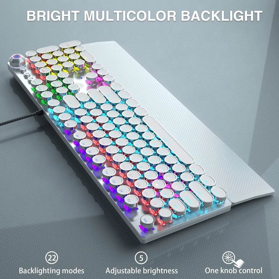 F2088 Typewriter Style Mechanical Gaming Keyboard,Rainbow LED Backlit,Removab... - Image 4 of 4