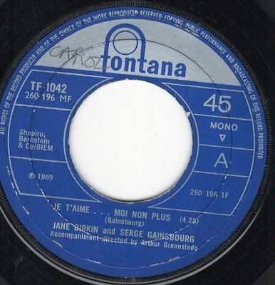 Jane Birkin - Je T'aime...Moi Non Plus - Used Vinyl Record 7 - G8100z