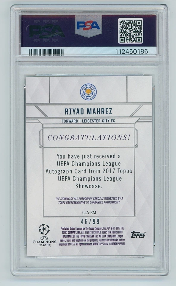 2017 Topps UCL Showcase GOLD /99 #CLA-RM Riyad Mahrez Auto PSA Leicester City FC - Image 2 of 2