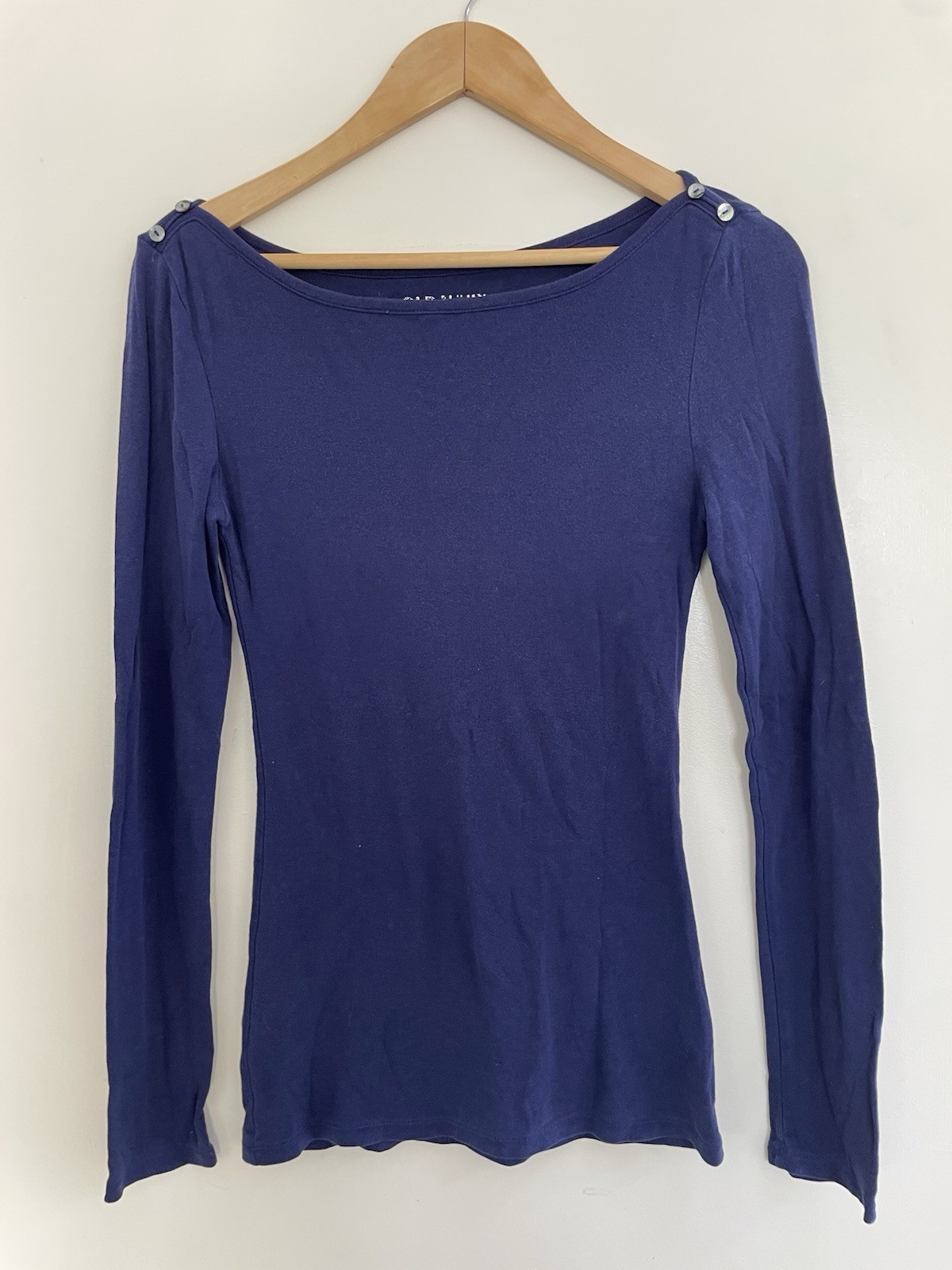 Old Navy Stretch Women's Solid Navy Sheer Cotton Boat Neck Long Sleeve Shirt S