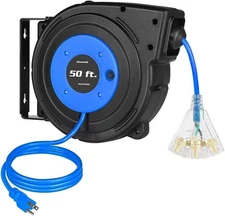 Retractable Extension Cord Reel 50FT Electric Cord Reel with 14AWG/3C SJTOW Blue
