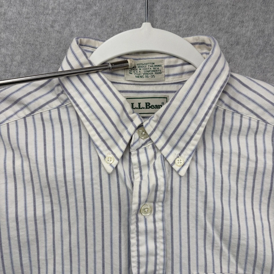 Vintage L.L.Bean Shirt Mens 16-35 Blue White Stripe Button Down Long Sleeve - Image 4 of 4