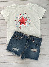 Levi's denim Shorts Girls sz 5 Americana Girlfriend plus Cat  Jack shirt