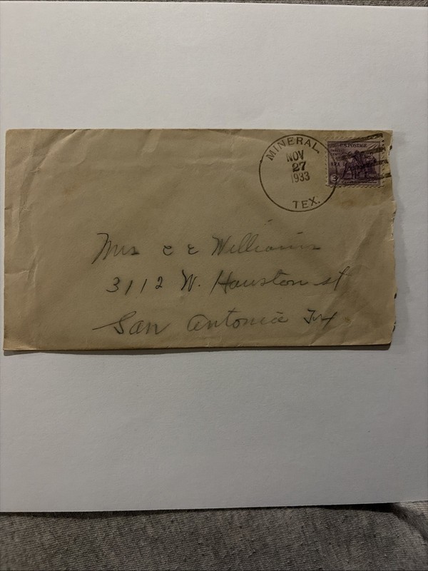 1933 Mineral  TX 3 Cent Cover To San Antonio TX