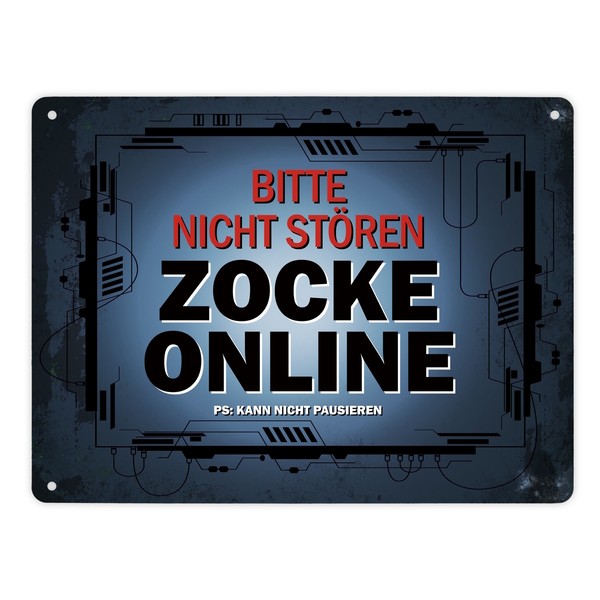 Metallschild XL Mit Spruch: Bitte Nicht StöRen - Zocke Online Schild-image